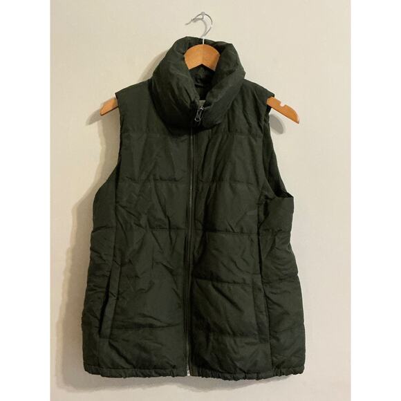 Old Navy Puffer Vest Size M (38) dark green Sleeveless Fleece Lined Full Zip - Picture 1 of 13
